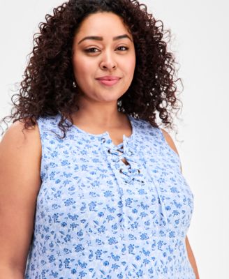 Plus Size Floral-Print Lace-Up Dress