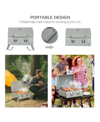 Tabletop Propane Gas Grill BBQ w/ 2 Burners Lid Thermometer,