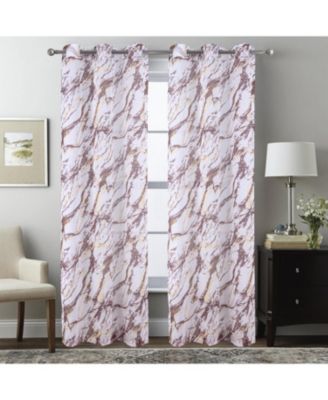 Marble Grommet Metallic Sheer Printed Doily Curtain Panel 54" x 90" Red