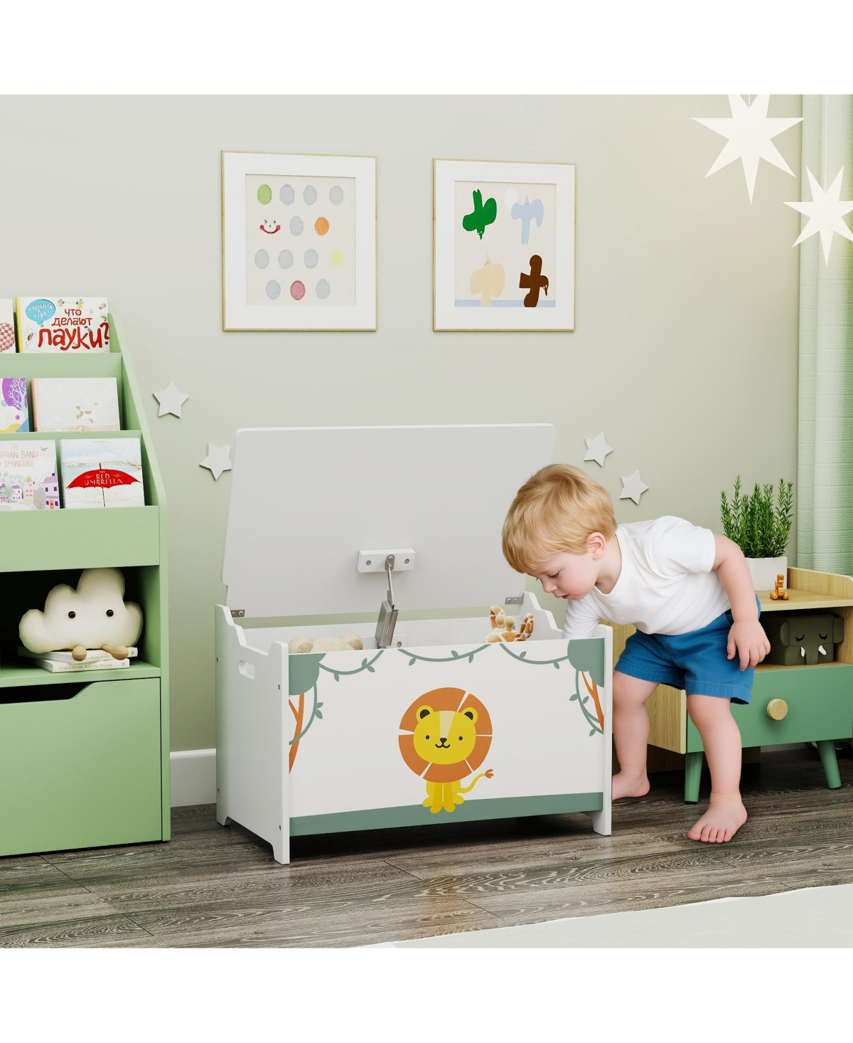 Qaba Toy Box for Kids, Chest with Lid, Safety Hinges, Handles,