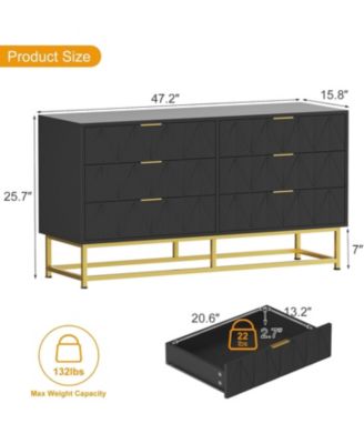 Modern White 6-Drawer Dresser with Gold Handles, Large Wooden Storage Cabinet for Bedroom, Living Room, Hallway, Entryway