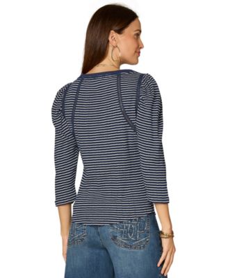 Petite Striped Boat Neck Knit Top
