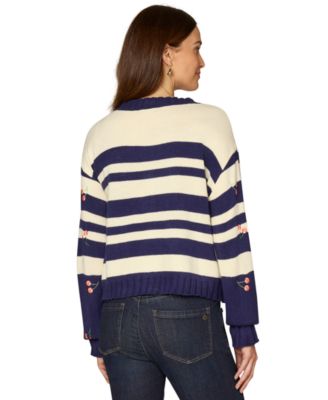 Petite Embroidery Striped Sweater