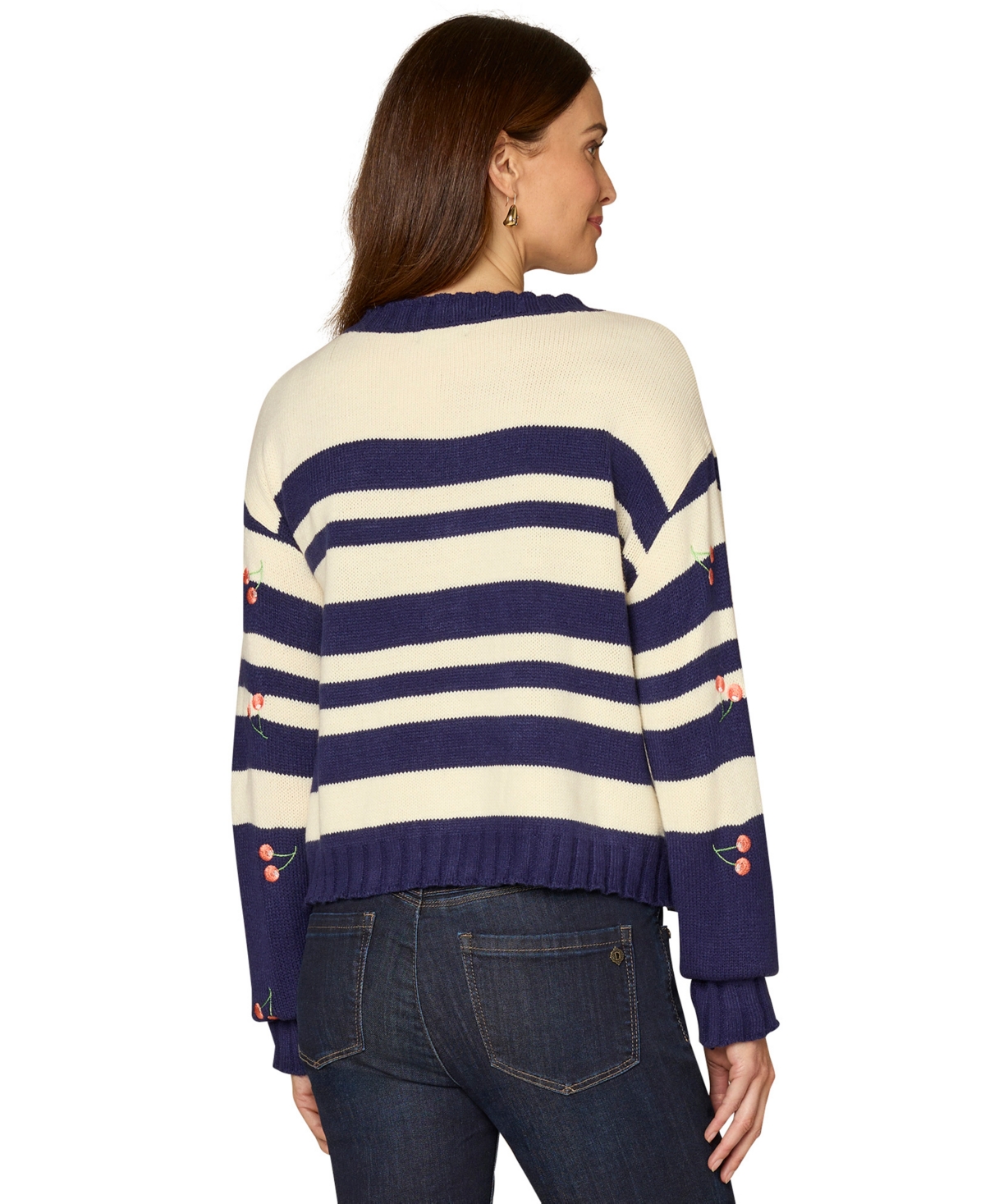 Democracy Petite Embroidery Striped Sweater