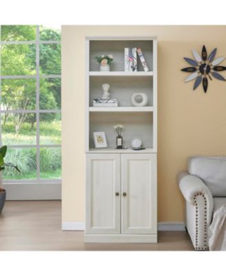 1 Doors Bookshelf with USB Port and 3 Open Shelves Bookcase Side Cabinet Storage Shelves