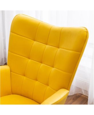 Contemporary Silky Velvet Tufted Accent Chair with Ottoman, Yellow
