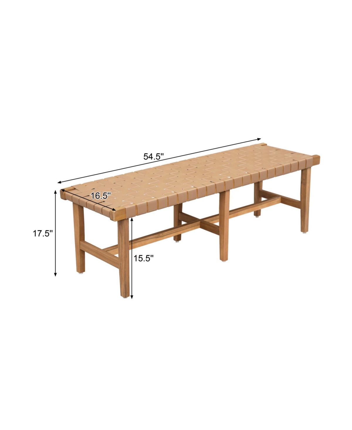 Streamdale Furniture Stylish Acacia Wood Bedroom Bench with Woven Pu Leather Seat