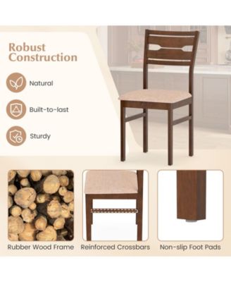 Dining Chair Set of 2 w/ Rubber Wood Frame Padded Seat Curved Backrest