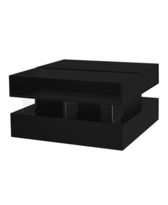 Lift-Top Coffee Table w/ Drawers Glass Top & LED