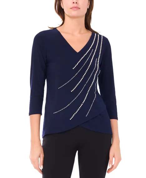 Petite V-Neck Tulip Hem Top - Classic Navy