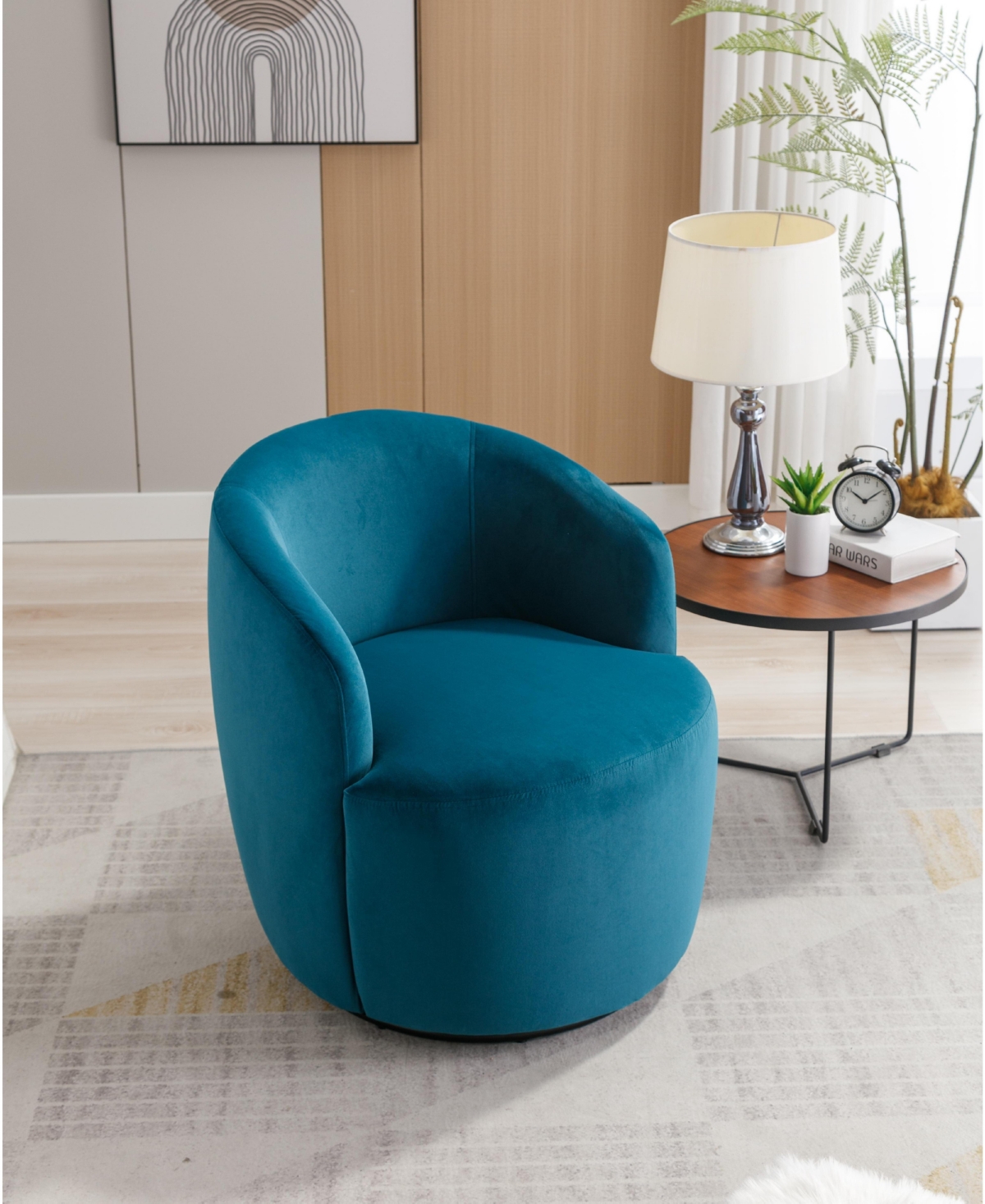 Cesicia Teal Velvet Swivel Accent Armchair With Black Powder Coating Metal Ring