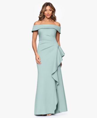 Women's Off-The-Shoulder Ruffled Side-Slit Gown