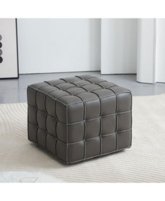 Streamdale Genuine Leather Tufted Ottoman, Footstool for Living Room & Bedroom, Grey