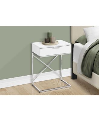 Accent Table, Side, End, Nightstand, Lamp, Storage Drawer, Living Room, Bedroom, Glossy White Laminate, Chrome Metal, Contemporary, Modern