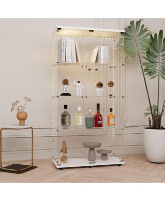 Smart LED Glass Display Cabinet on Wheels 66 Tall Bluetooth Light White