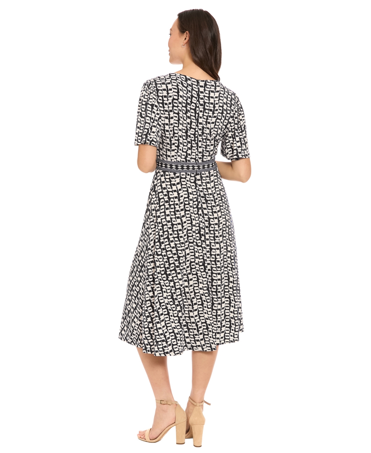 London Times Women's Framed V-Neck Flutter-Sleeve Flare Dress