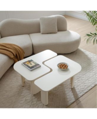 2 Pcs Modern Modular Coffee Table Set, Free-Combination Farmhouse Table Set