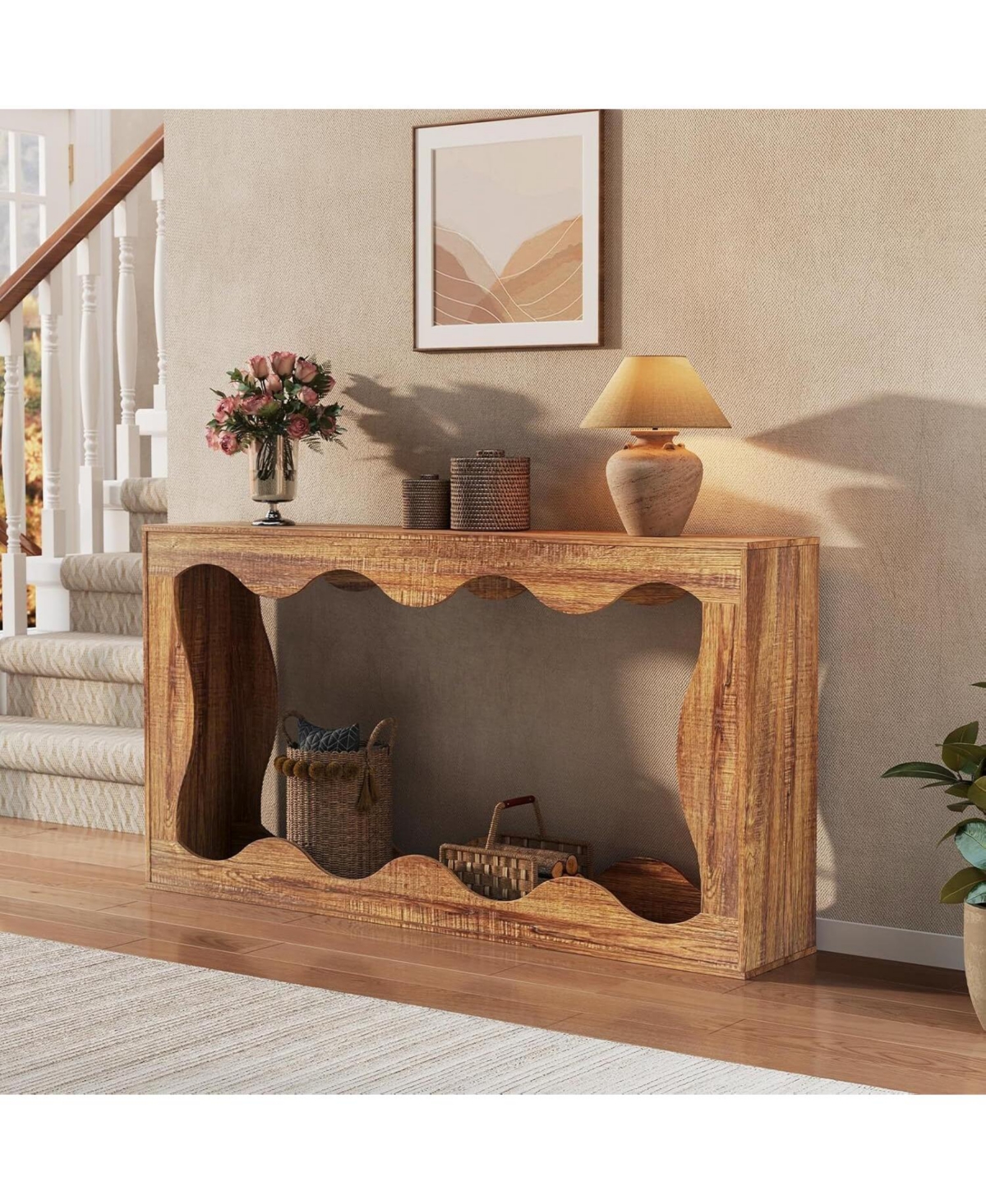 Gaomon 63" Brown Console Table with Storage, Narrow Sofa for Entryway, Hallway or Behind Couch