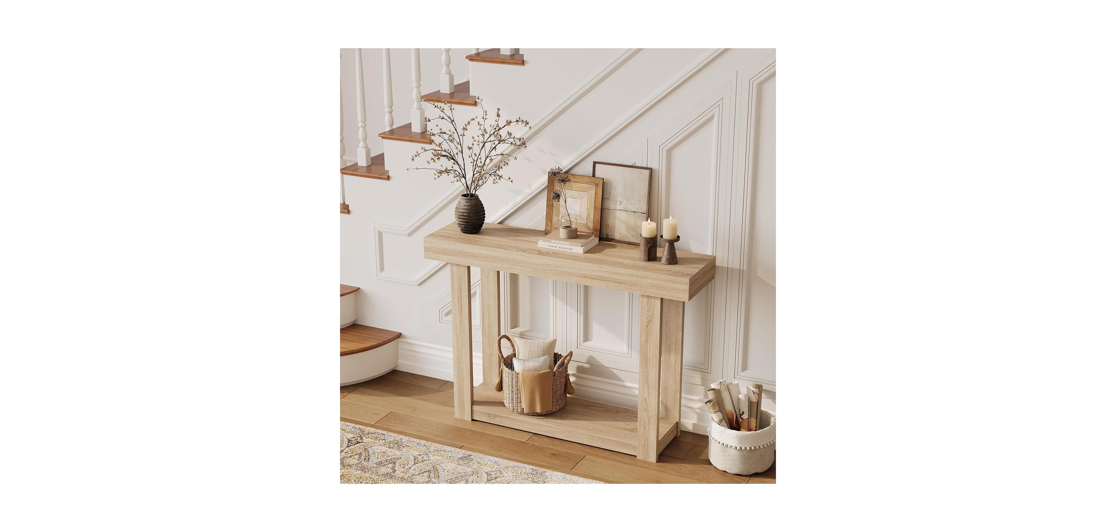 gaomon 46.26" Wood Console Table with Storage, Narrow Sofa Table with Open Shelf, Long Behind Couch Table for Entryway Hallway, Natural