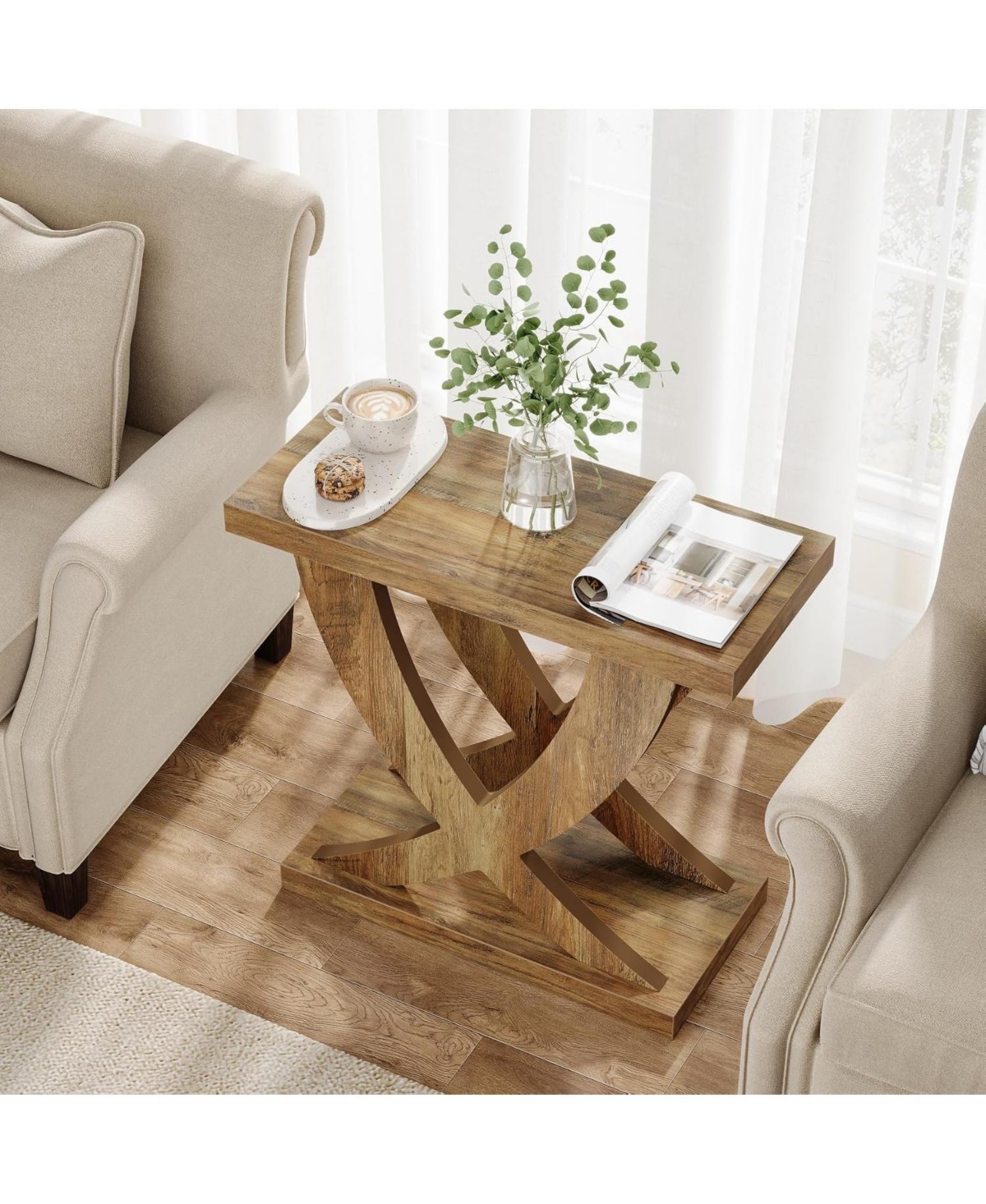 Tribesigns Wood End Side Table for Living Room, Night Stand for Bedroom with Cross Fishtail Support, Easy Assembly