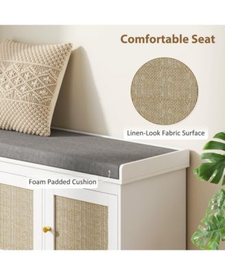 Shoe Bench with Rat Doors, Cushion, Entryway Shoe Storage,