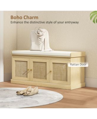 Shoe Bench with Rat Doors, Cushion, Entryway Shoe Storage,