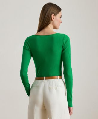 Women's Rib-Knit Long-Sleeve Scoop Neck Top