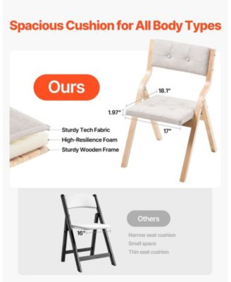 Set of 2 Wooden Folding Chairs with Soft Padded Cushions