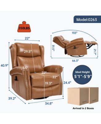 Genuine Leather Recliner Chair with Rocker and Swivel, Heat Massage for Living Room, Yellow