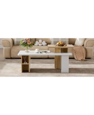 Set of 2 Farmhouse Rectangular Nesting Coffee Tables with Wood Finish for Living Room