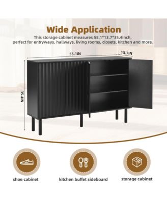 Modern Fluted Door Storage Cabinet with Adjustable Shelves