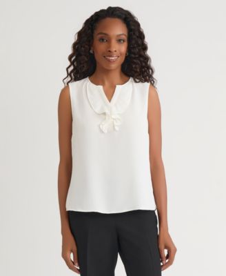 Women's Ruffle-Trim Split Neck Sleeveless Top, Regular & Petite