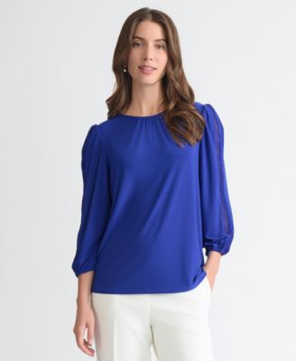 Women's Crewneck 3/4-Lace-Trim-Sleeve Top, Regular & Petite