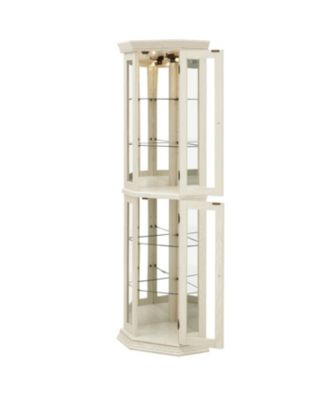 Lighted Corner Curio Cabinet - Glass Display, Adjustable Shelves - WHITE