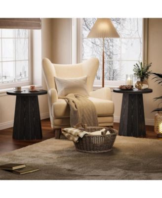 Farmhouse Round End Table, Black Nightstand Pedestal Accent Furniture for Living Room, Bedroom (1)