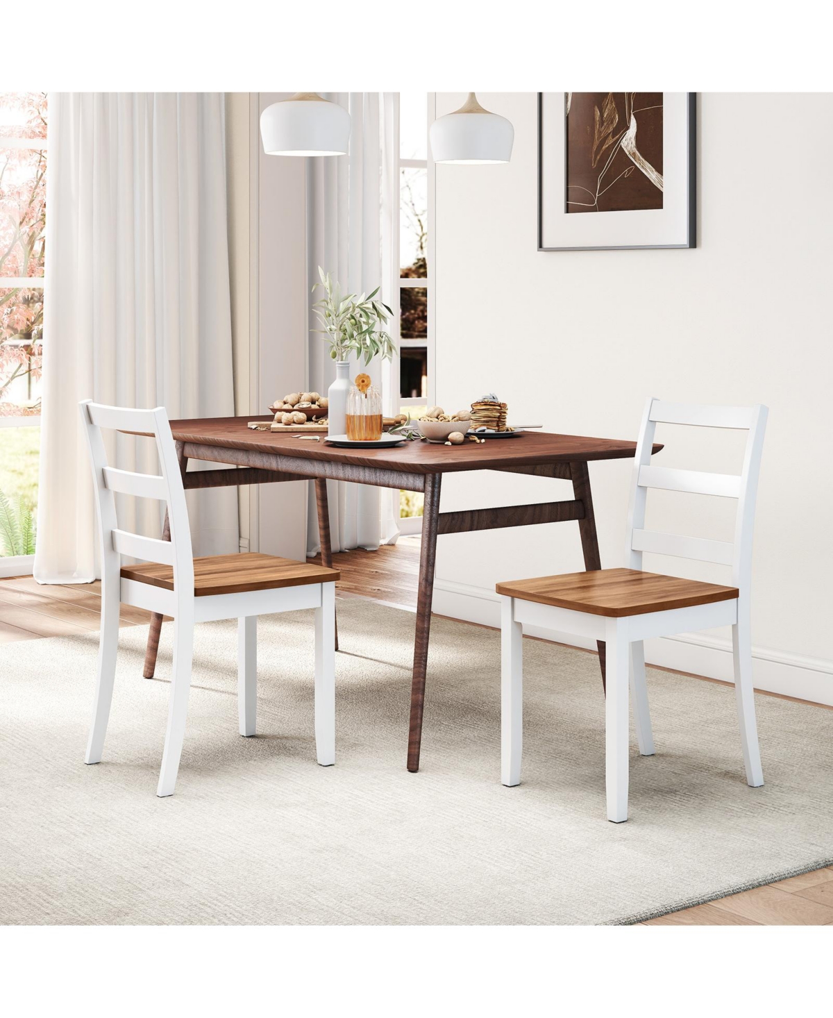 Gymax Set of 4 Dining Chairs Ladder Back Armless Side Chair w/ Solid Rubber Wood Legs