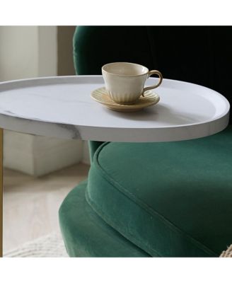 Wood and Gold Metal C-Shaped Side Table for Sofa, Snack or End Table