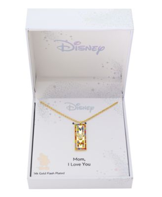 Mickey Mouse "MOM" Cubic Zirconia Head Multicolor Crystal Bar Necklace