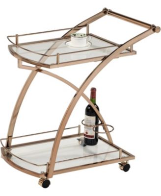 Gold Rolling Bar Cart with Glass Shelves & Wine Rack