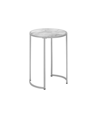 Accent Table, Side, Round, End, Nightstand, Lamp, Living Room, Bedroom, White Marble Look Laminate, Grey Metal, Contemporary, Modern
