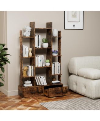 Industrial Bookshelf with 2 Drawers & 12 Shelves