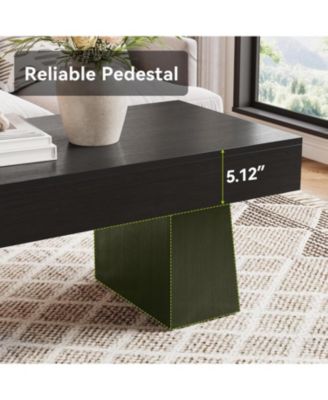 Farmhouse Coffee Table, 47 Inch Wooden Rectangular Center Table with Thick Base