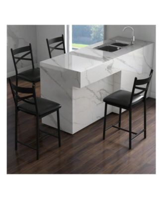 Bar Stools Set Of 4, PU Upholstered Bar Chairs, Kitchen Island Chairs With X-Shaped Backrest And Metal Footrest Chairs For Dining Room