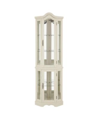 Streamdale Lighted Corner Curio Cabinet with Glass Doors & Shelves - White