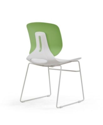 Modern Stacking Chairs Set of 4 (White+Blue/Green) Polypropylene Seat, Fiberglass Back