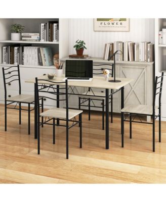 5 Piece Dining Table Set 29.5" with 4 Chairs Wood Metal Kitchen Breakfast Furniture
