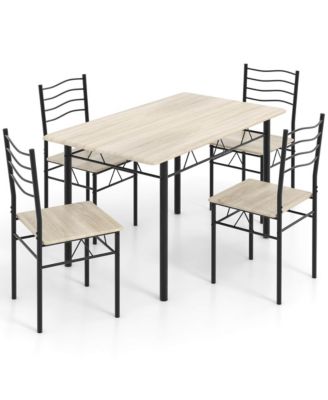 5 Piece Dining Table Set 29.5" with 4 Chairs Wood Metal Kitchen Breakfast Furniture