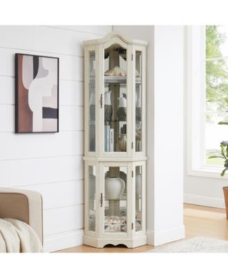 Lighted Corner Curio Cabinet - Tempered Glass - White