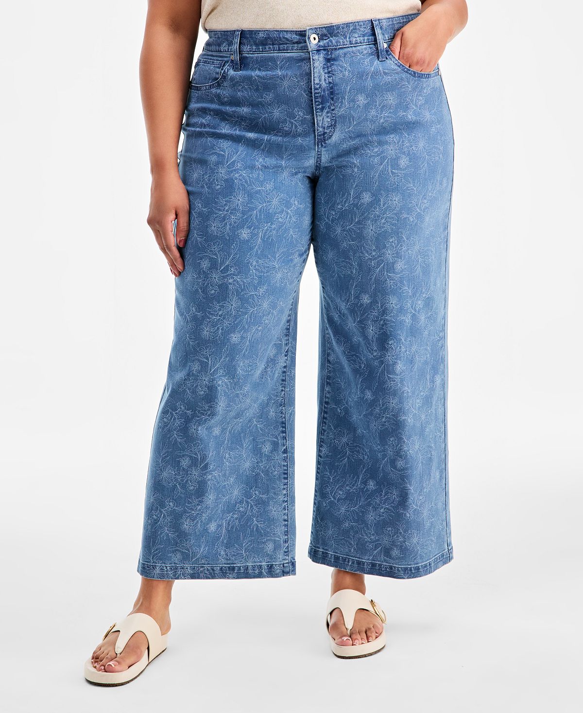 Style & Co Plus Size Printed High-Rise Wide-Leg Jeans, Macy's Exclusive view 3 — MAYCSS fashion products