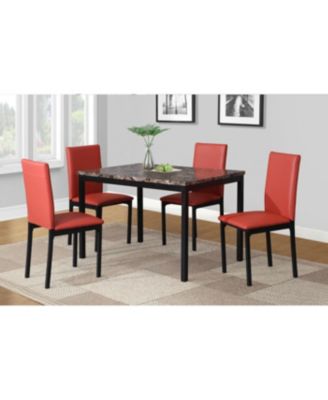  5-Piece Metal Dinette Set with Laminated Faux Marble Top, Red